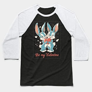 Be My Valentine: Classic Retro American Cartoon - Blue, Red, Cream Bunny Heart Baseball T-Shirt